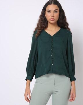 button-front v-neck top