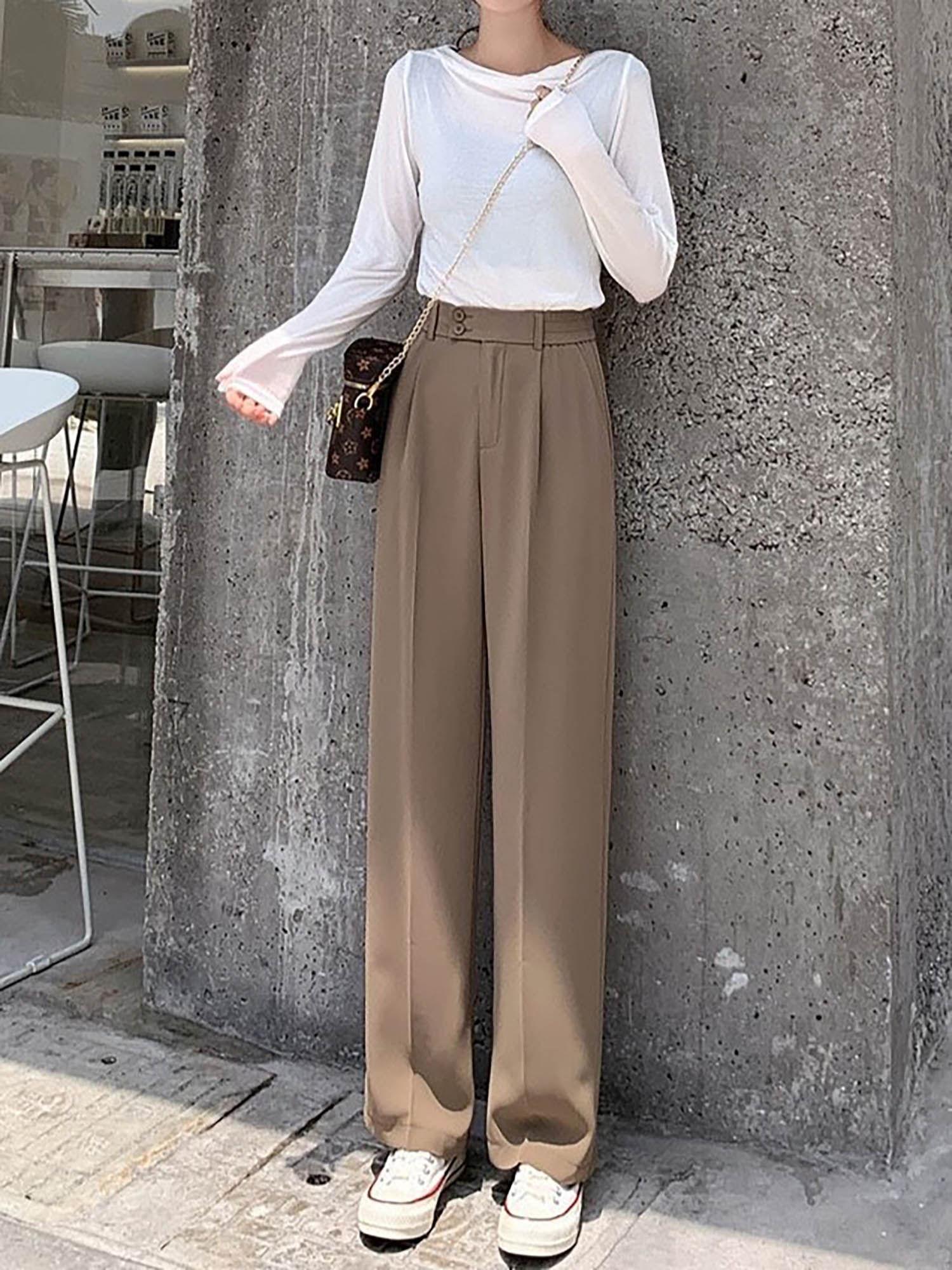 button up pleated wide leg pants-coco brown