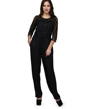 button-up round neck jumpsuit