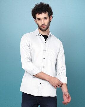 button-up shirt with patch pocket
