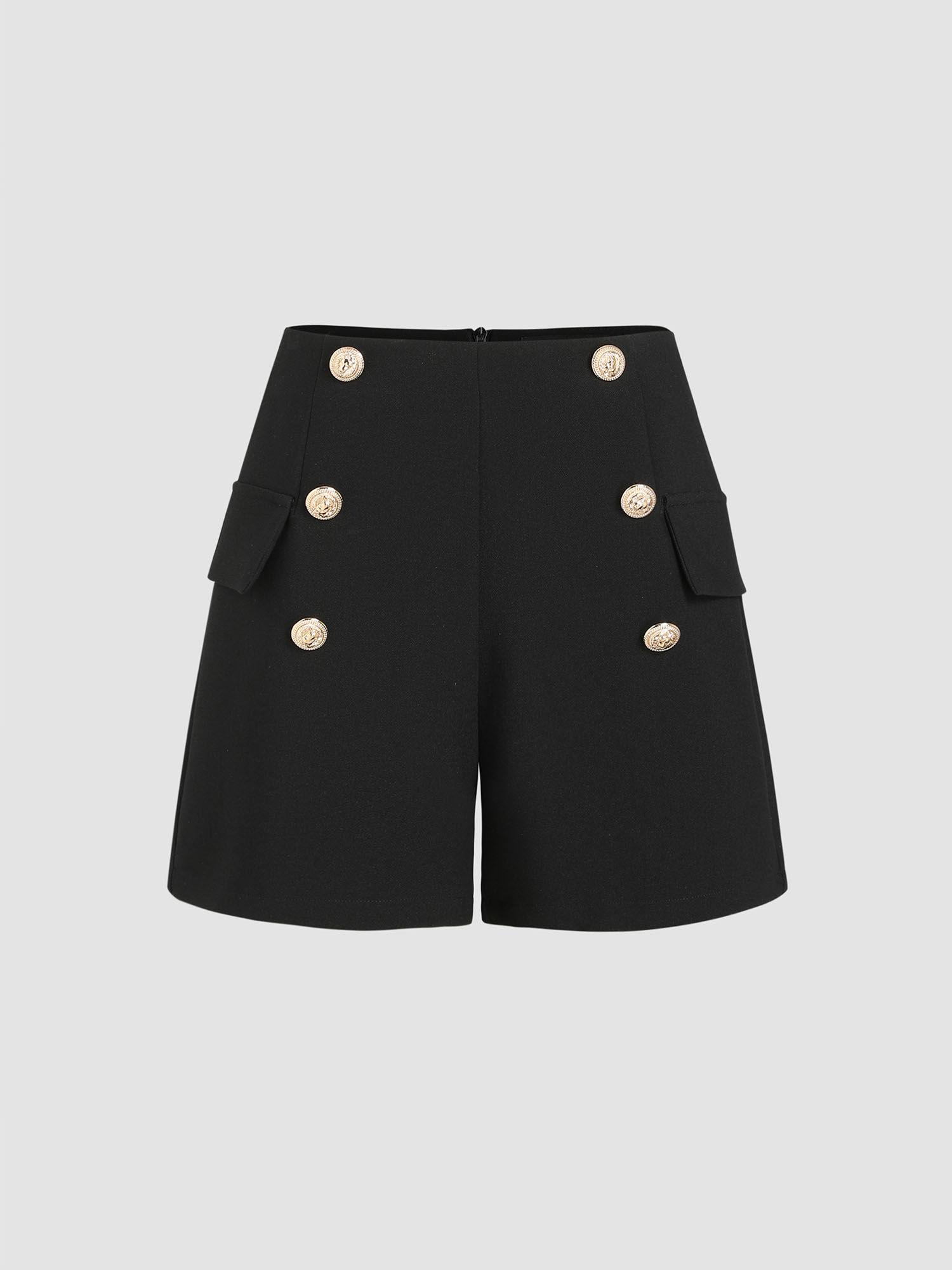 button wide leg shorts