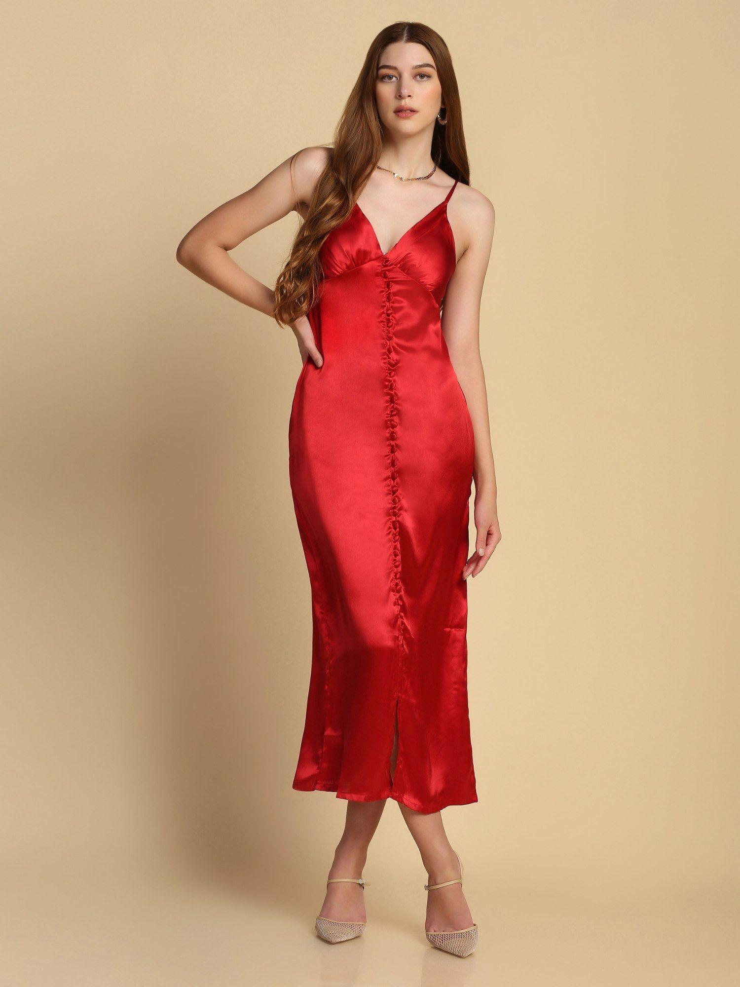 buttoned satin dress red