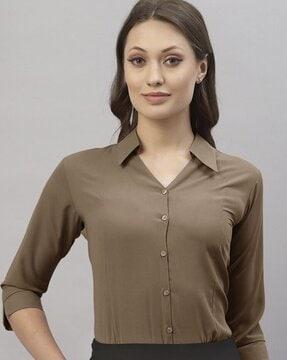 buttoned-up shirt with bracelet sleeves