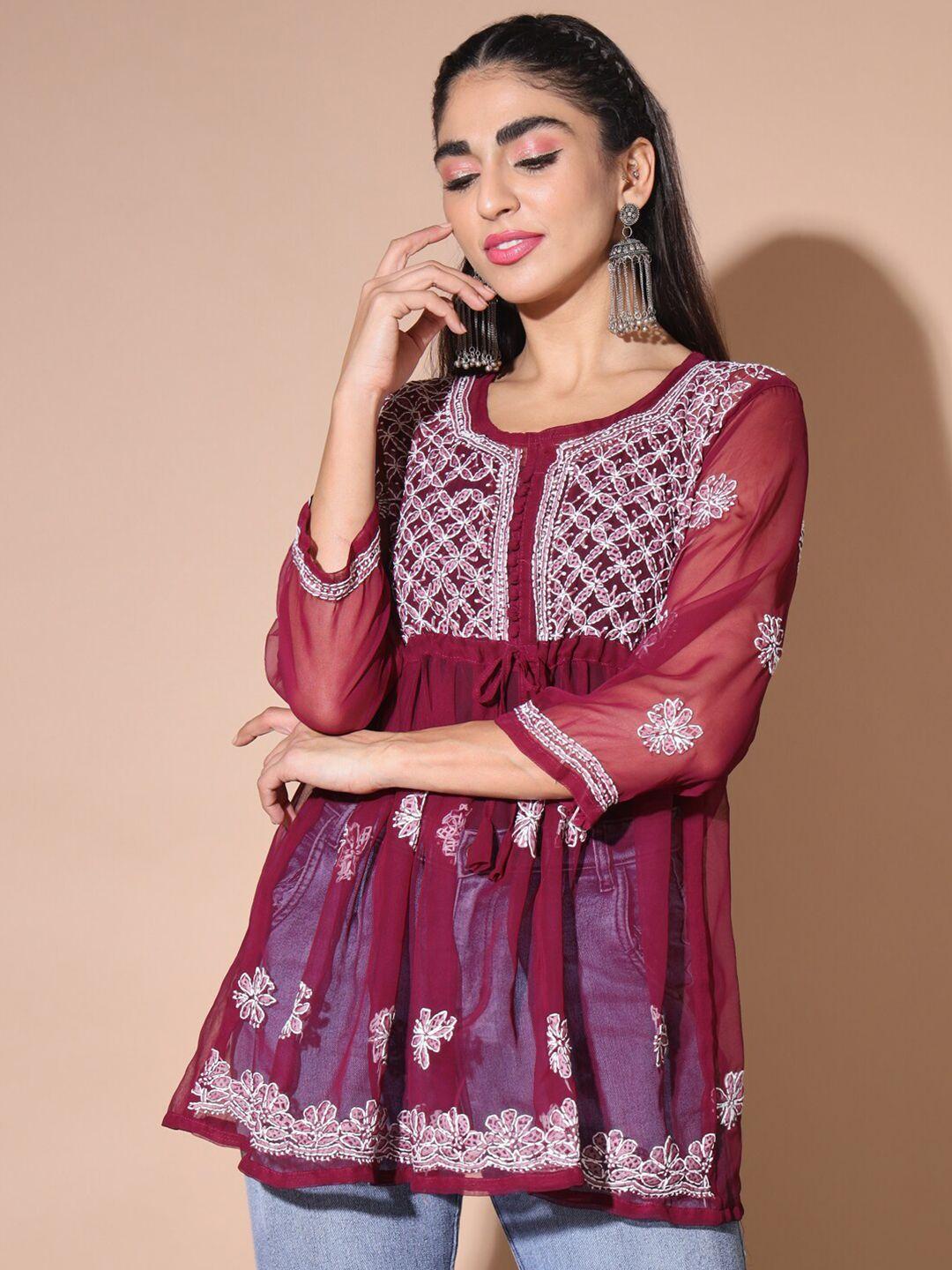 buy new trend ethnic motifs embroidered chikankari pleated kurti
