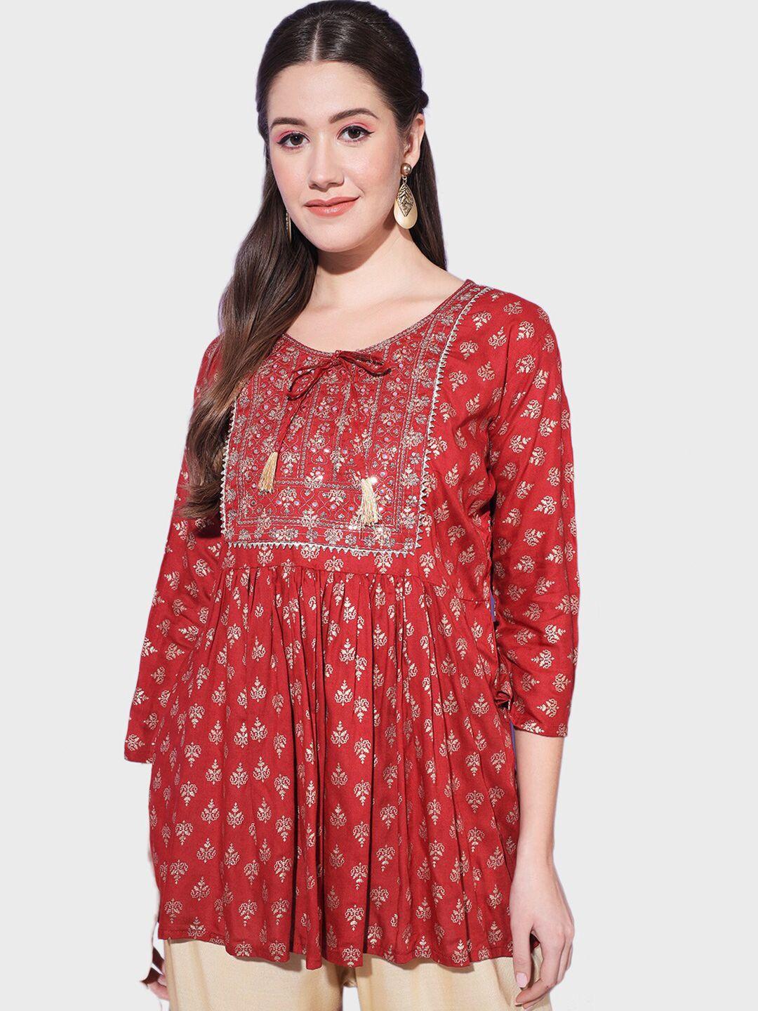 buy new trend ethnic motifs printed sequinned pure cotton a-line kurti