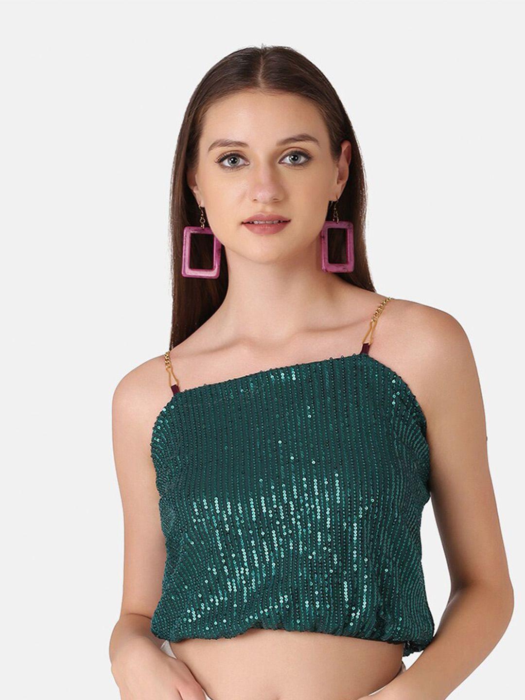buy new trend green shoulder straps sequined embellished top