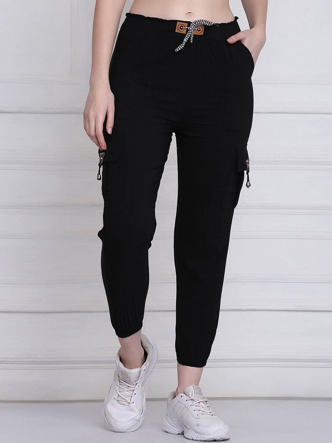 buy new trend women black comfort slim fit joggers trousers