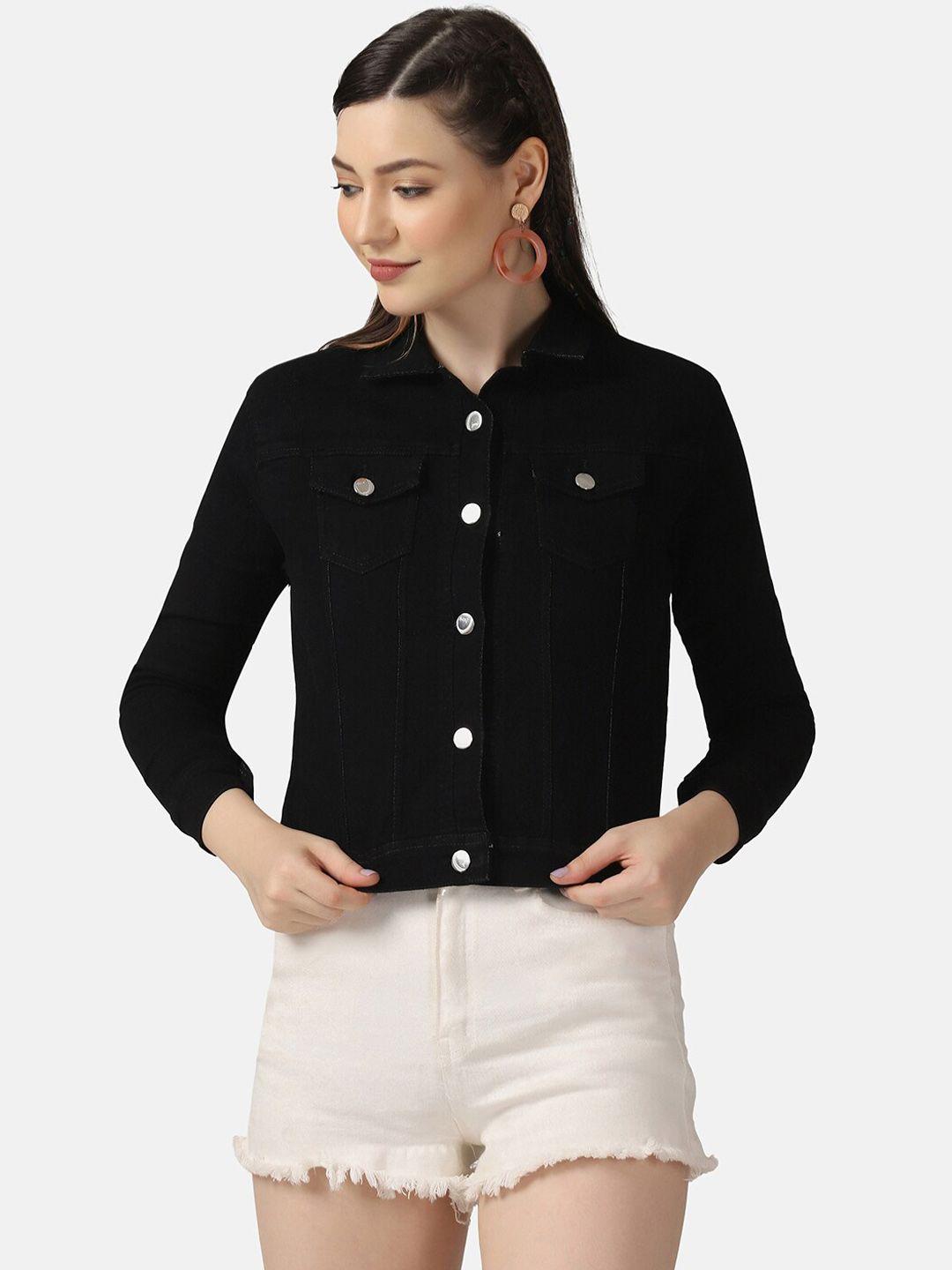buy new trend women black lightweight crop denim jacket