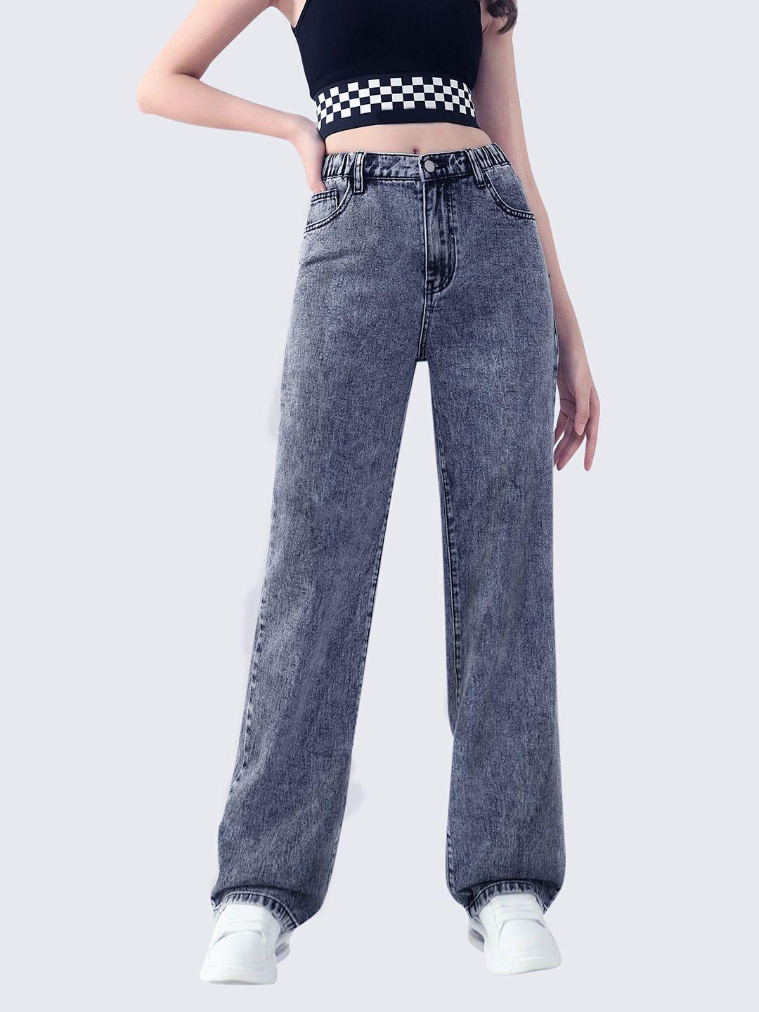 buy new trend women cotton wide leg high-rise low distressed stretchable jeans