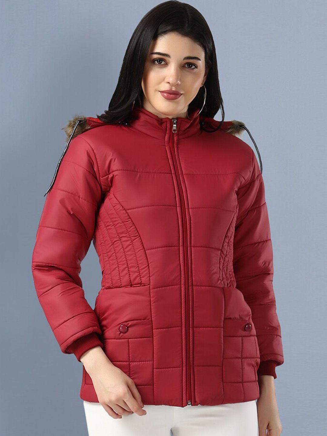 buy new trend women maroon floral lightweight parka jacket