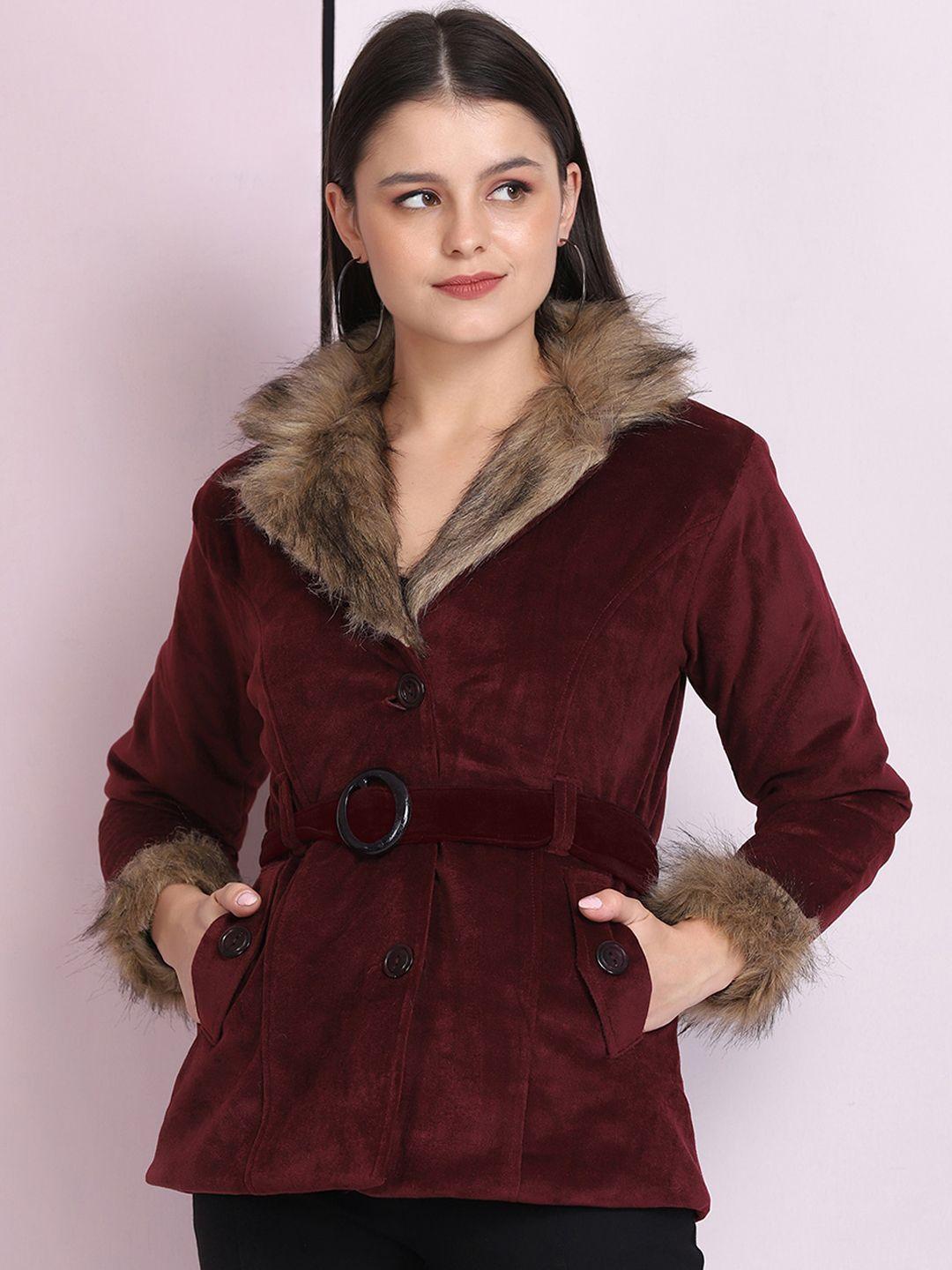 buy new trend women maroon solid lightweight longline parka jacket