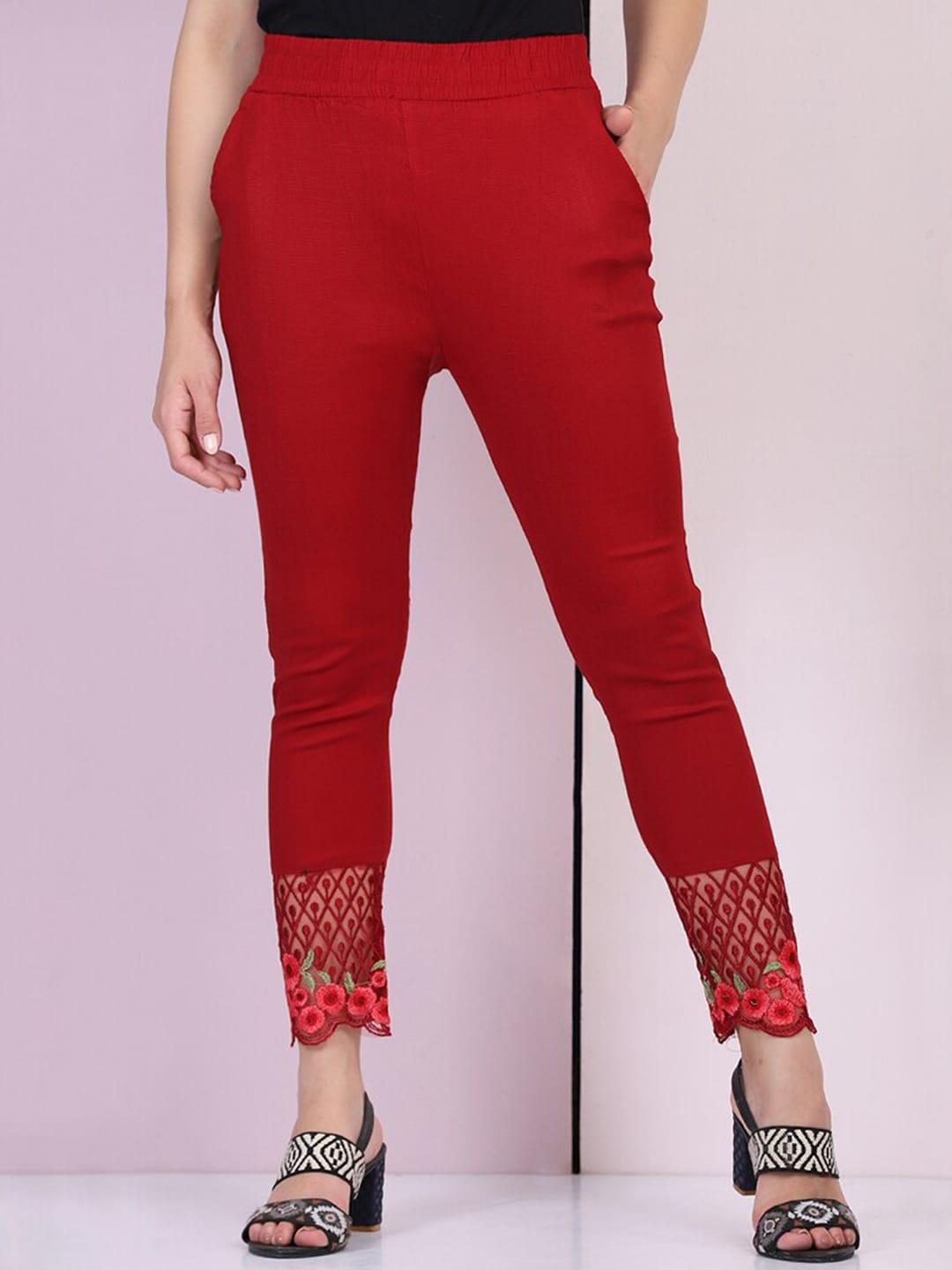 buy new trend women maroon solid skinny-fit cotton ankle-length leggings