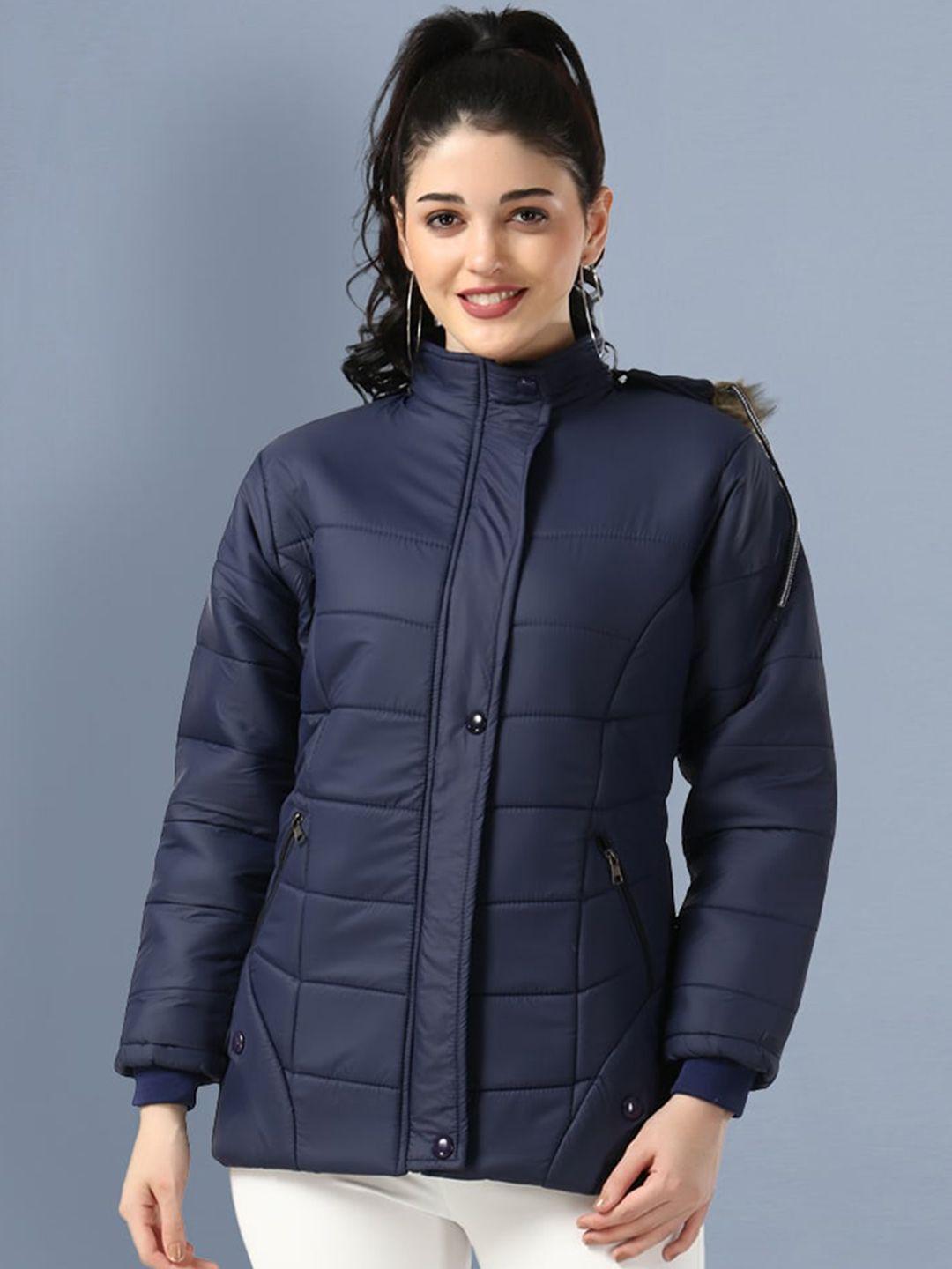 buy new trend women navy blue lightweight puffer jacket