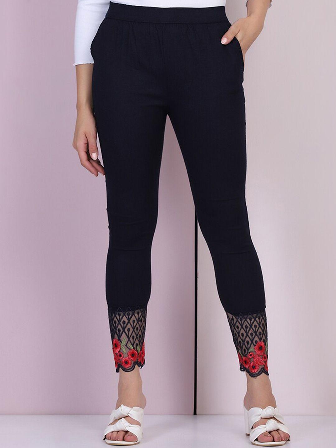 buy new trend women navy blue solid ankle-length cotton leggings
