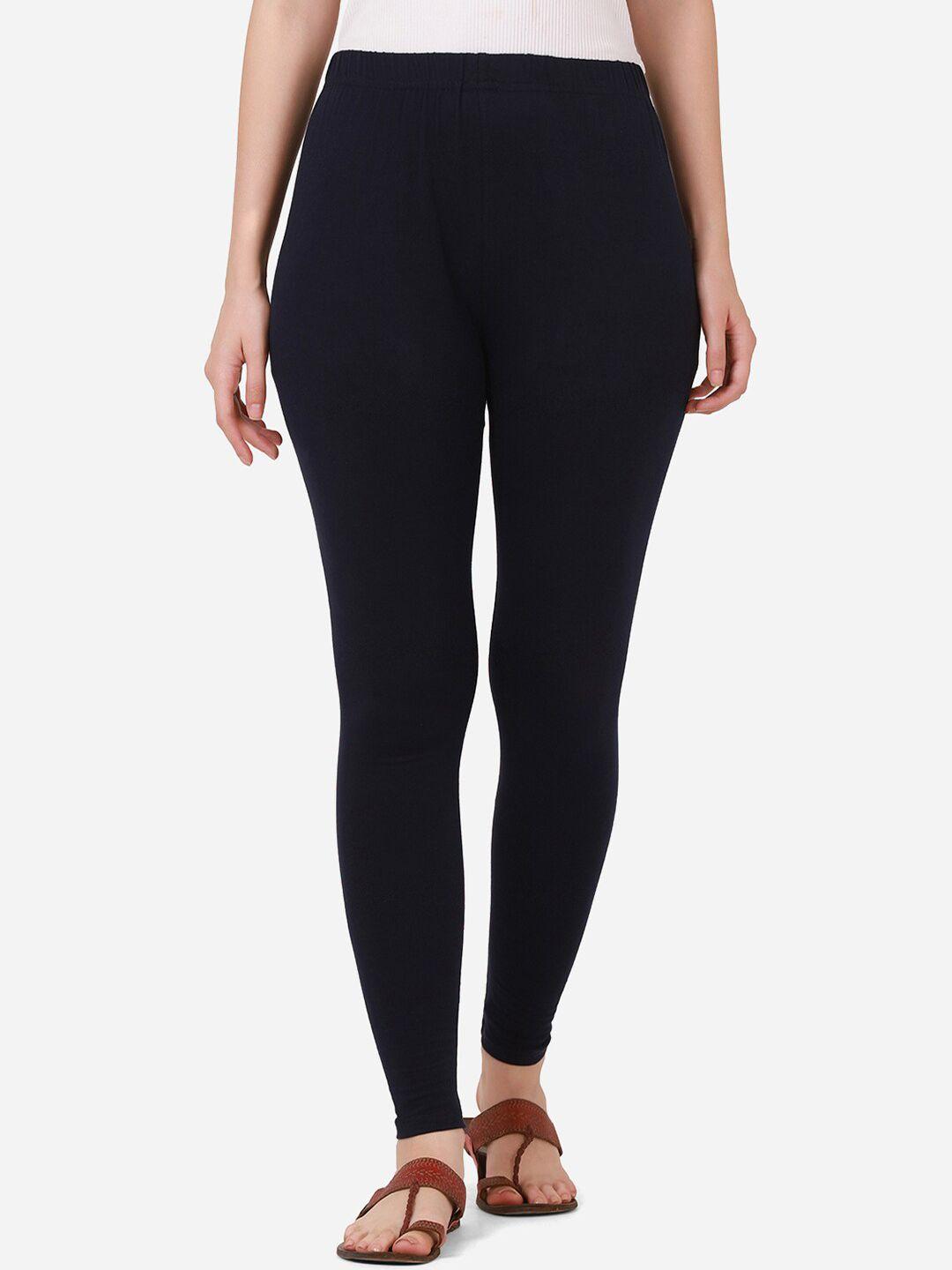 buy new trend women navy blue solid pure cotton ankle length leggings