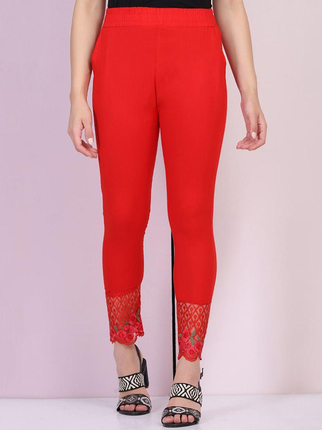 buy new trend women red solid skinny-fit ankle length leggings