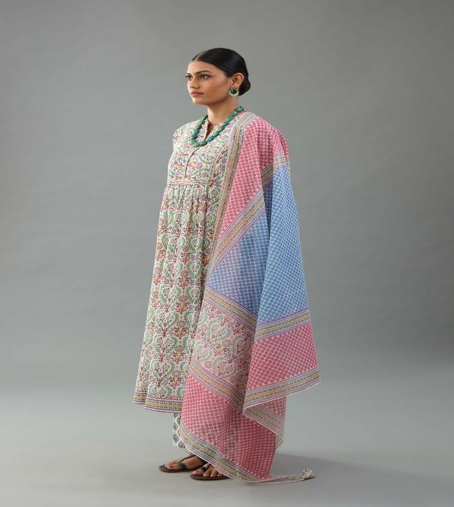 buy kora blue and pink printed cotton chanderi dupatta for women online @ tata cliq luxury