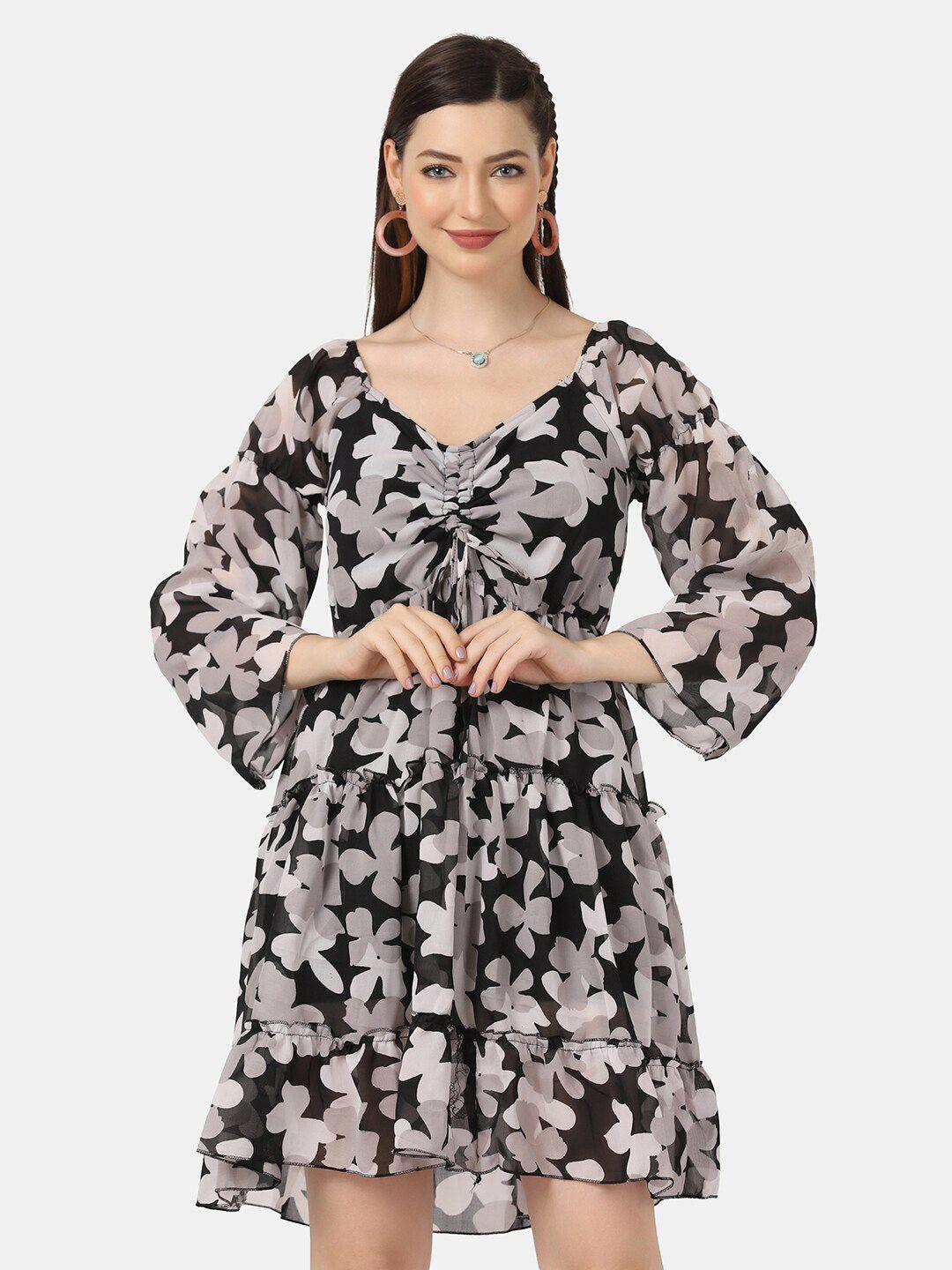 buy new trend black & grey floral print georgette dress