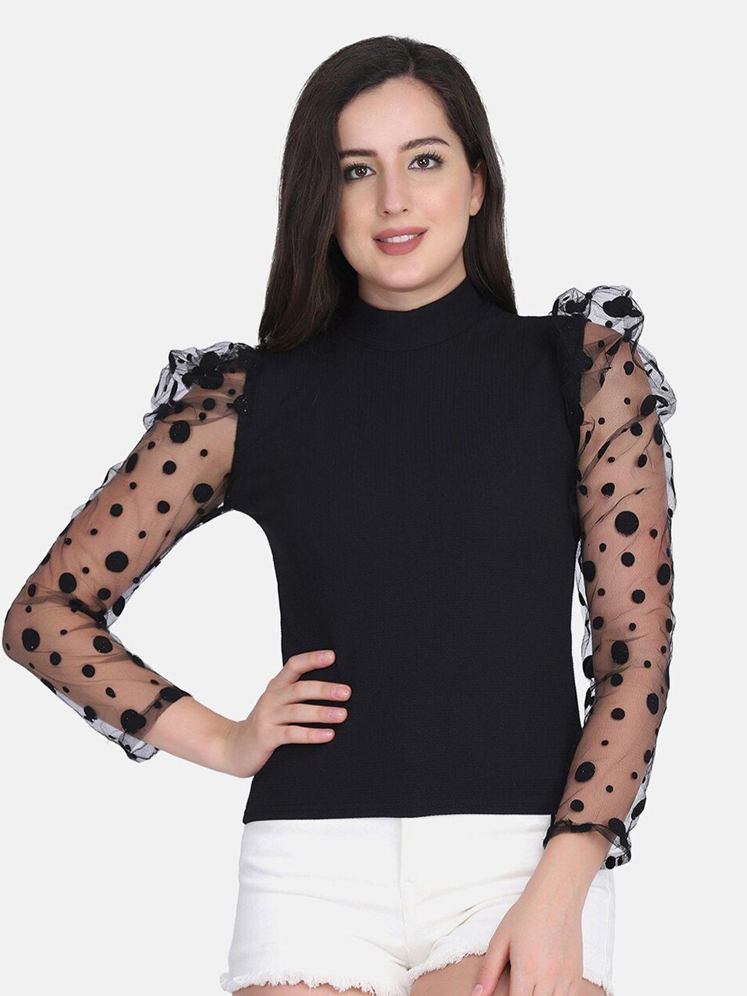 buy new trend black net puff sleeves knitted top