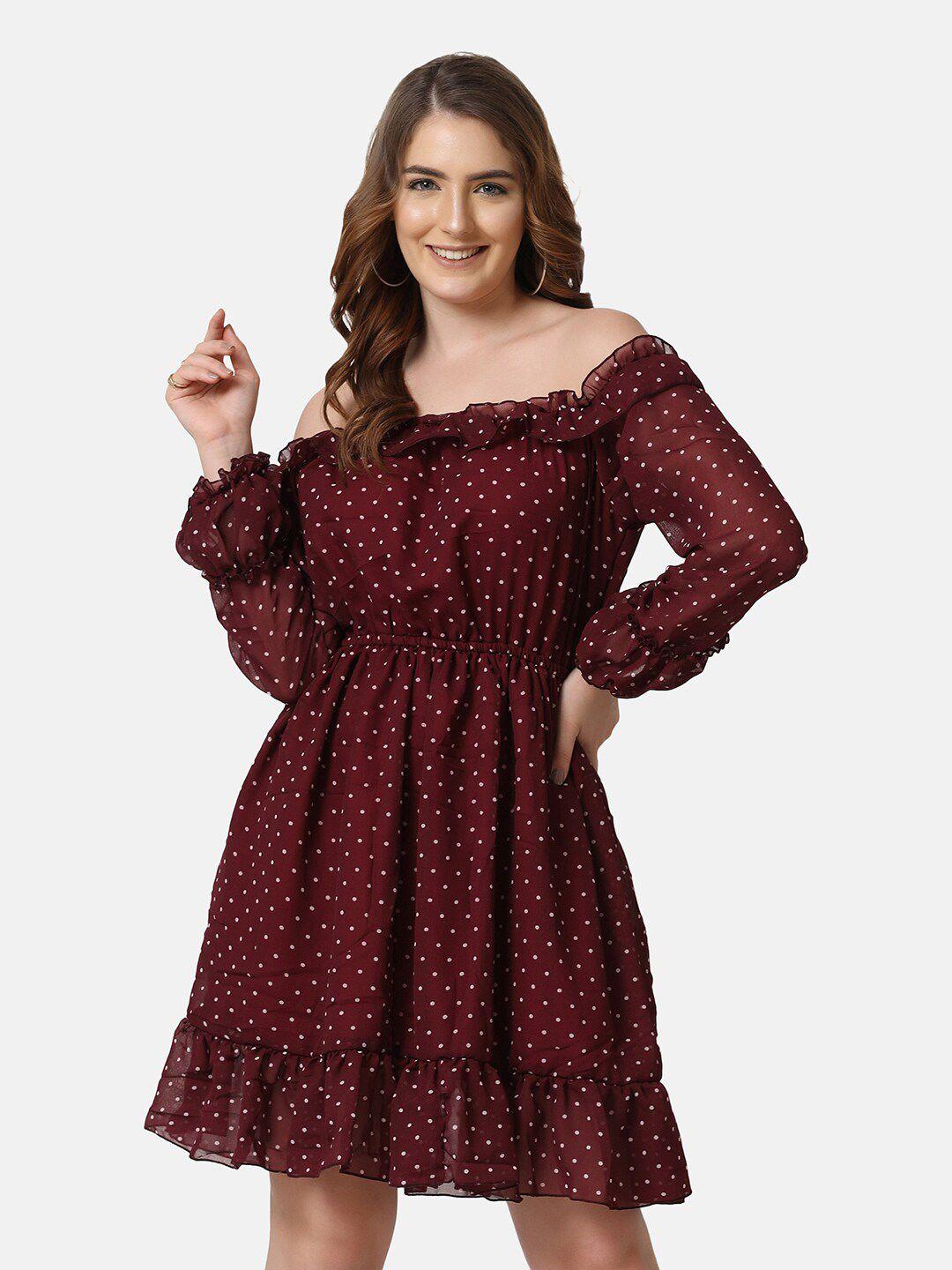 buy new trend brown off-shoulder georgette dress