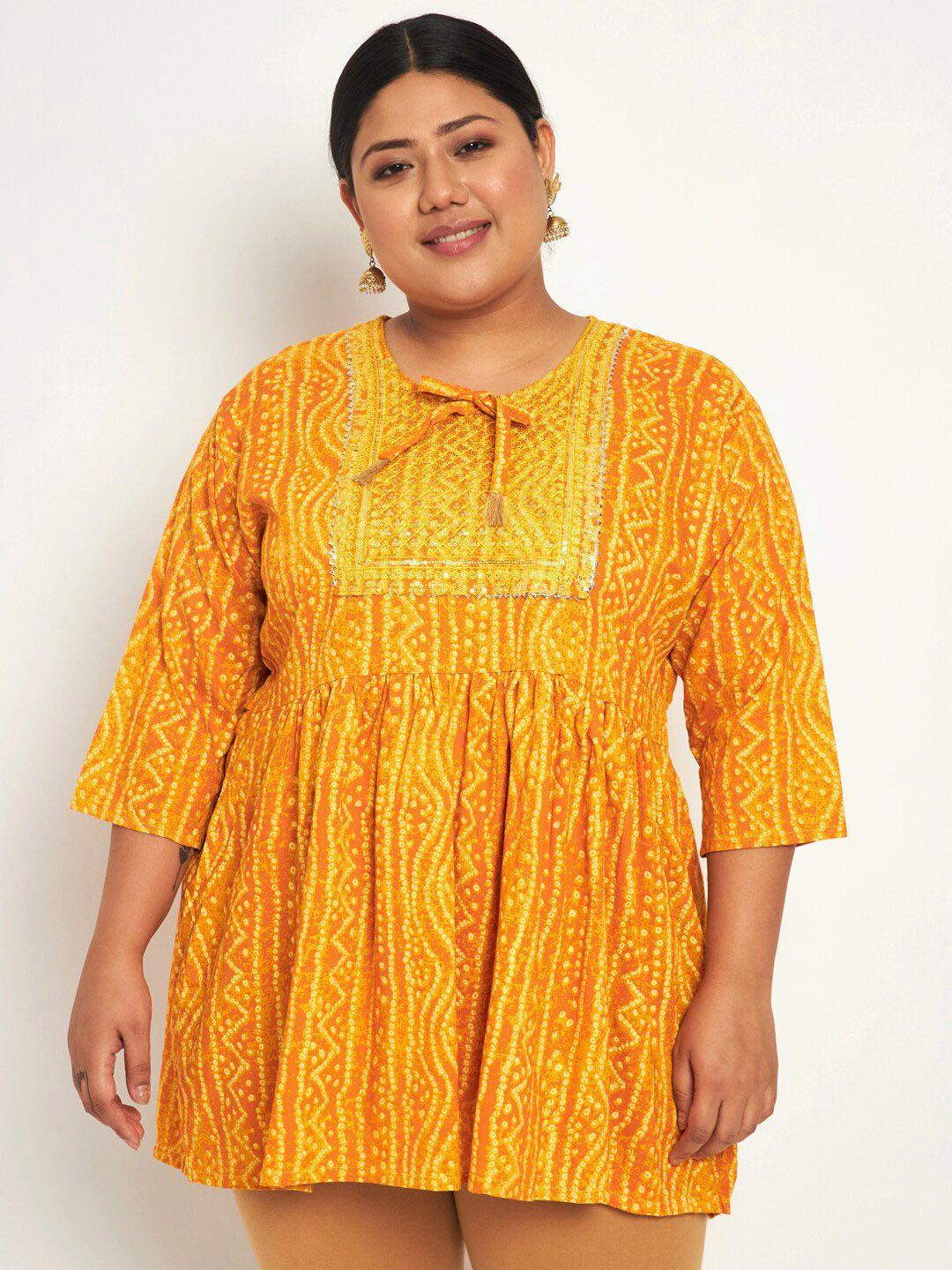 buy new trend curvy plus size bandhani printed pure cotton anarkali kurti