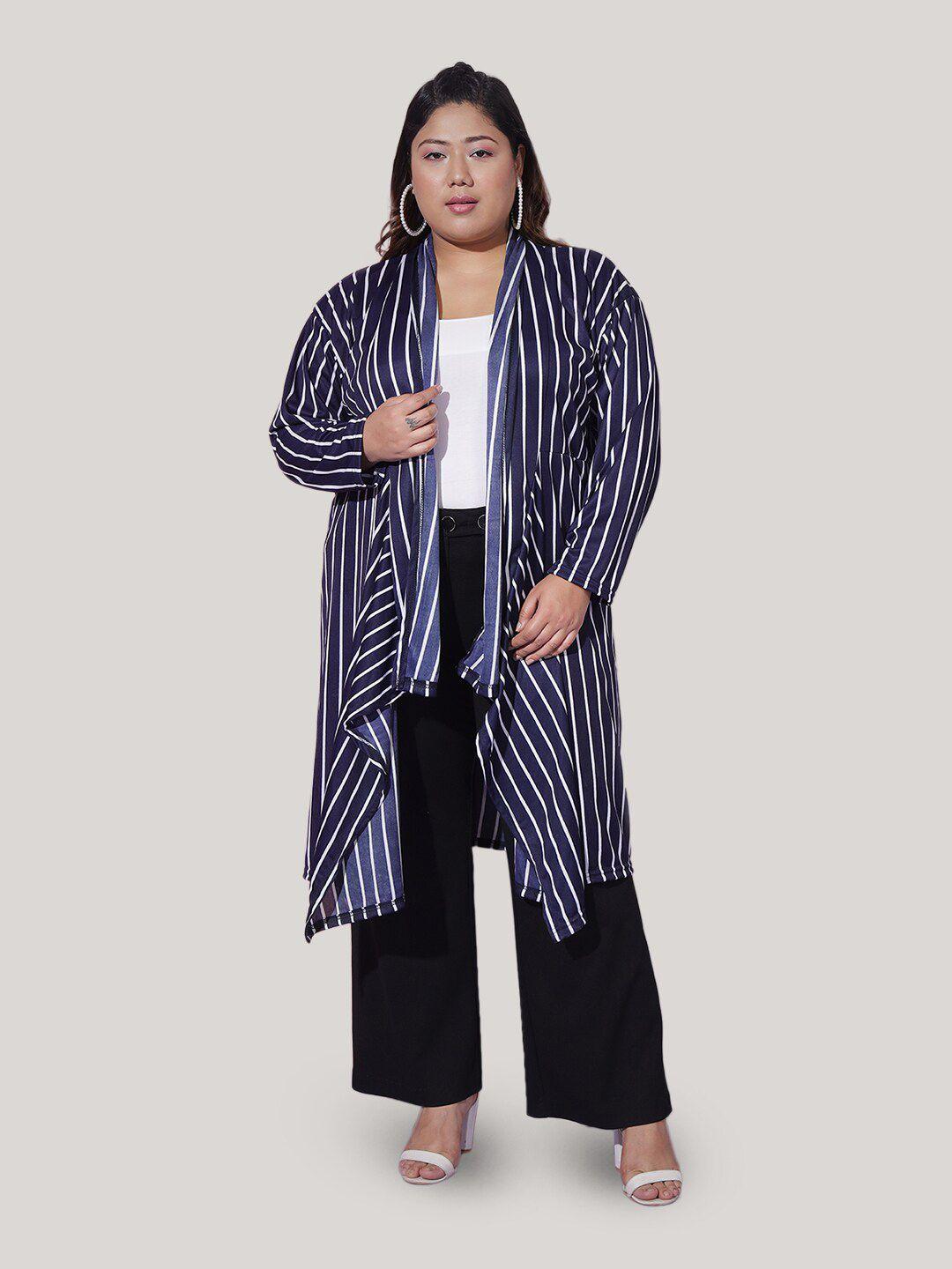 buy new trend curvy plus size striped asymmetric hem longline shrug