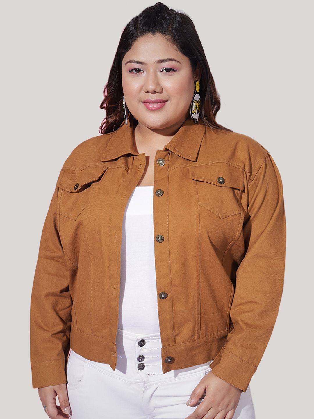 buy new trend curvy women brown lightweight crop sporty jacket with embroidered