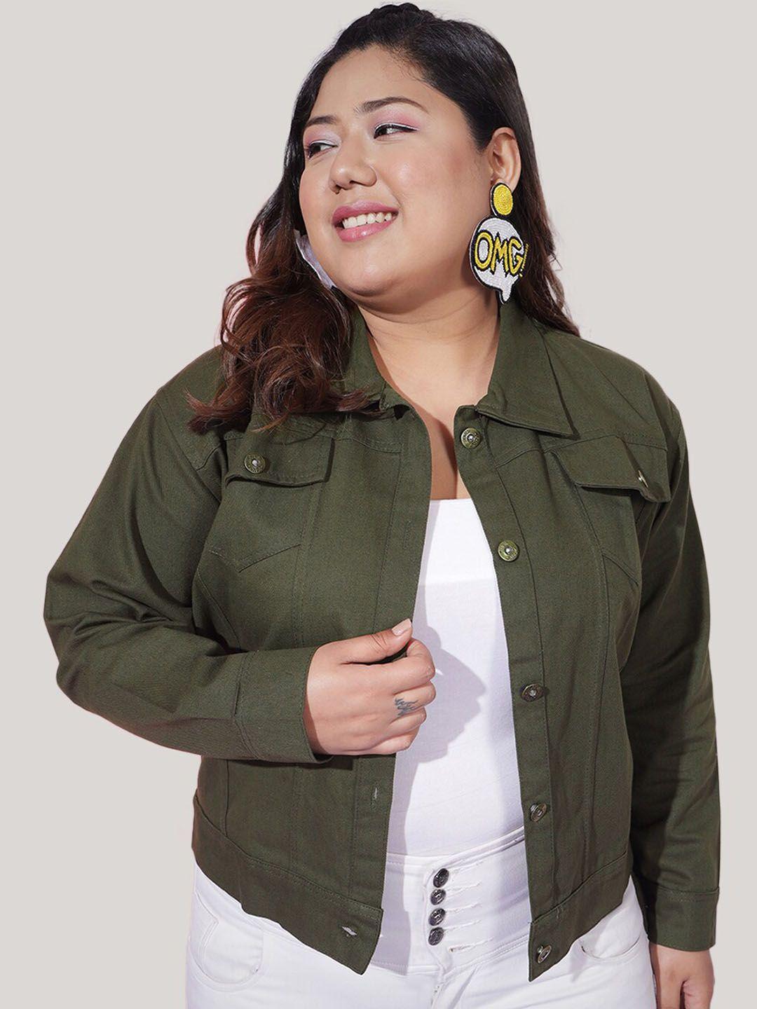 buy new trend curvy women green floral lightweight crop biker jacket