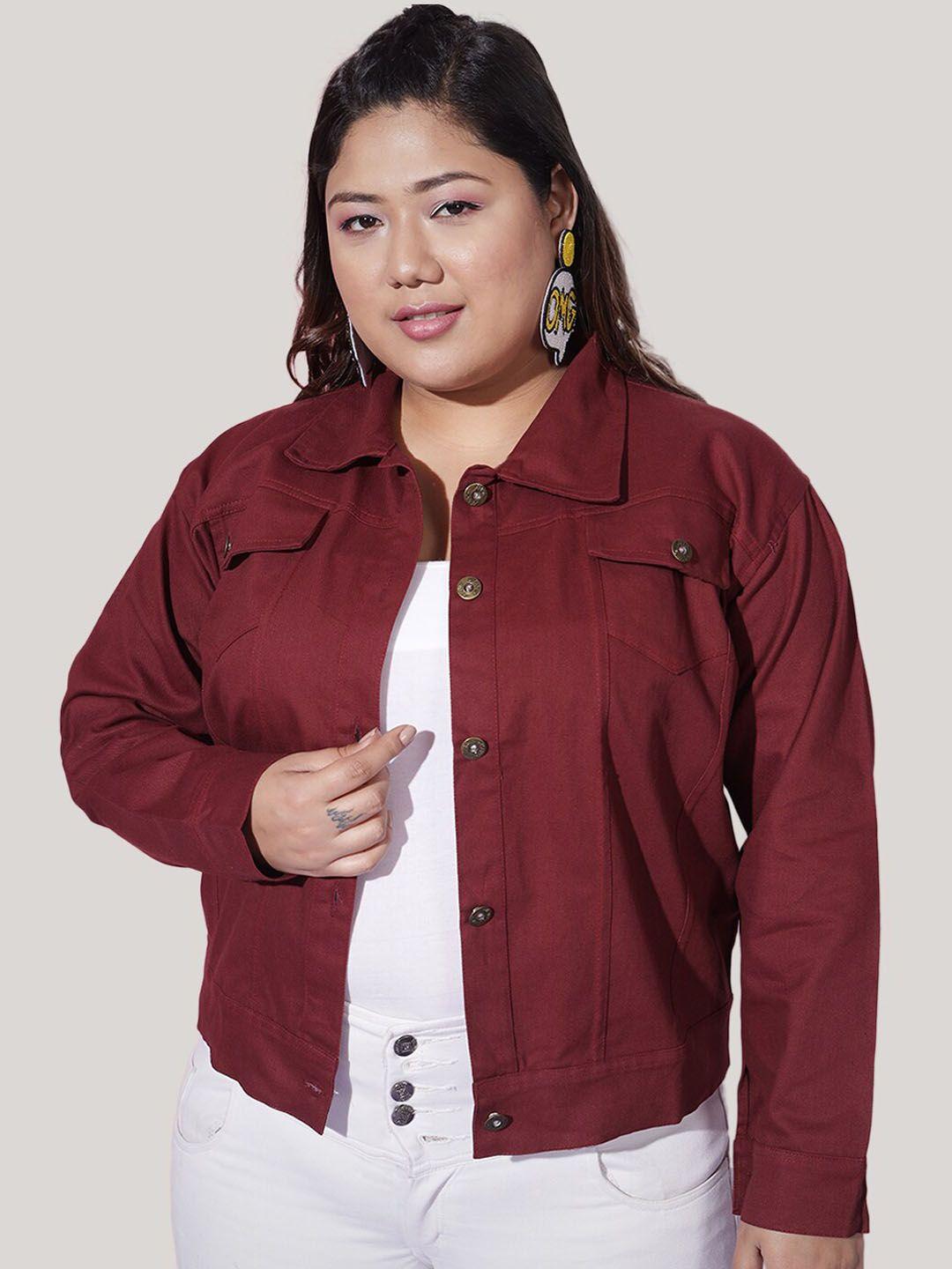 buy new trend curvy women maroon striped lightweight crop open front jacket with patchwork