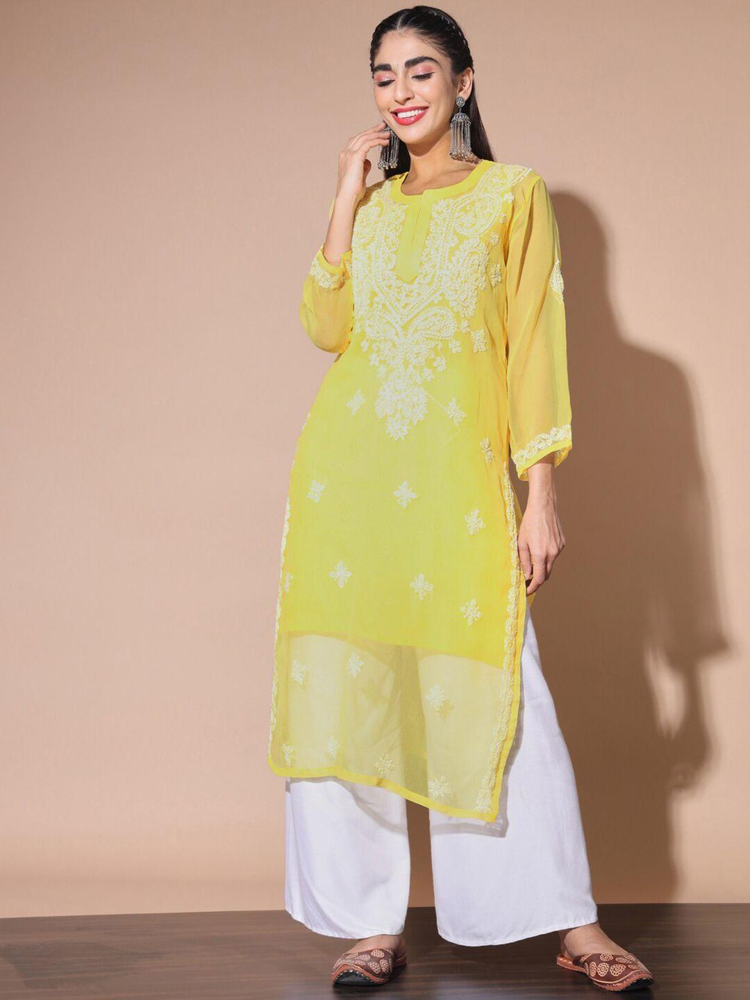 buy new trend ethnic motifs embroidered chikankari kurta