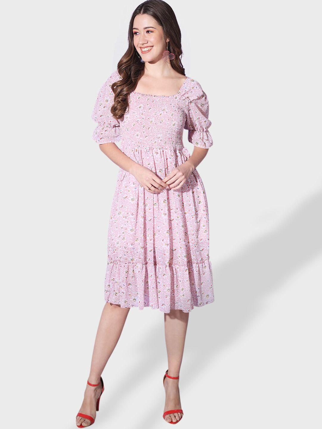 buy new trend floral print puff sleeve georgette a-line dress