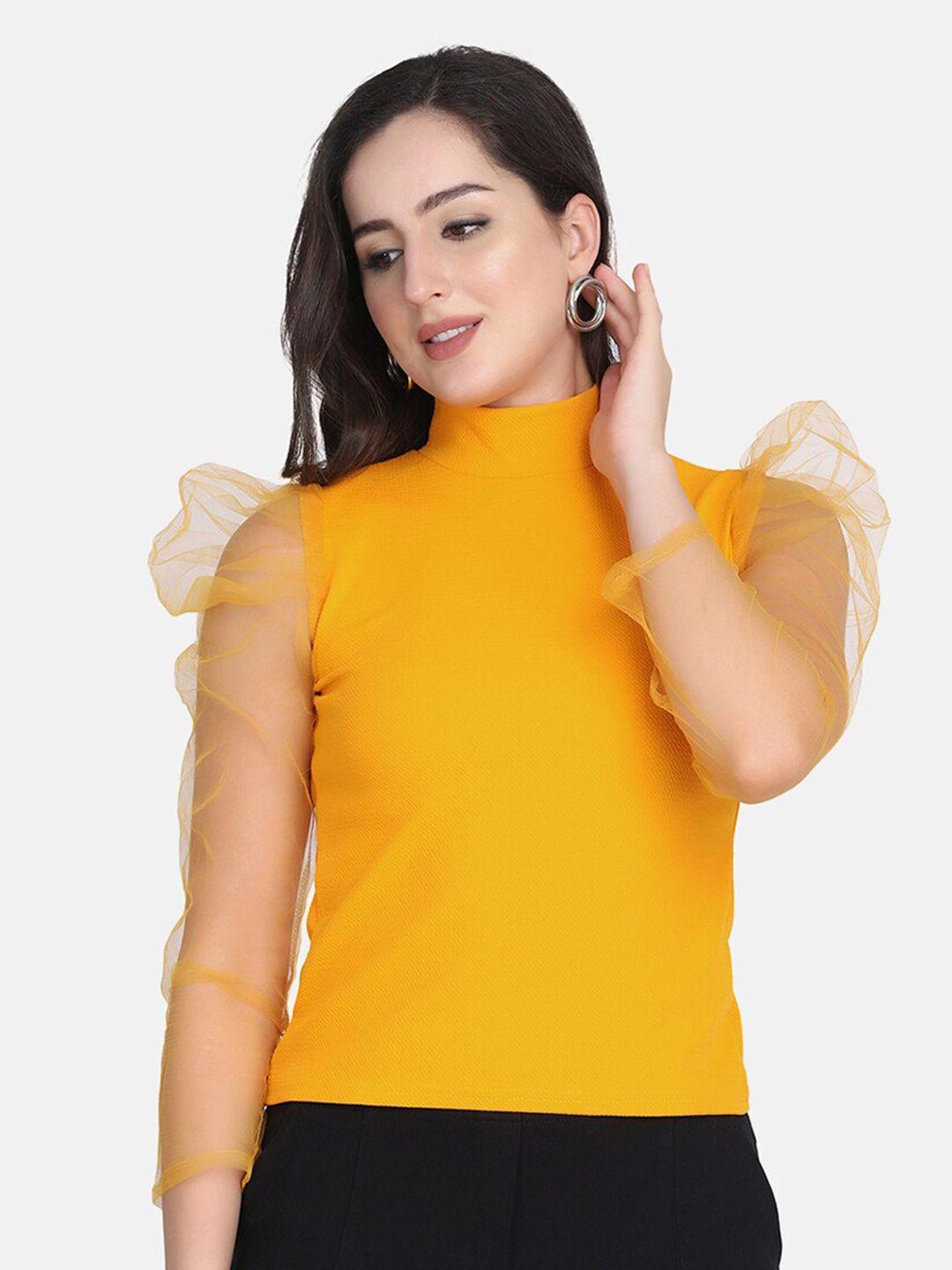 buy new trend high neck long puff sleeves regular top