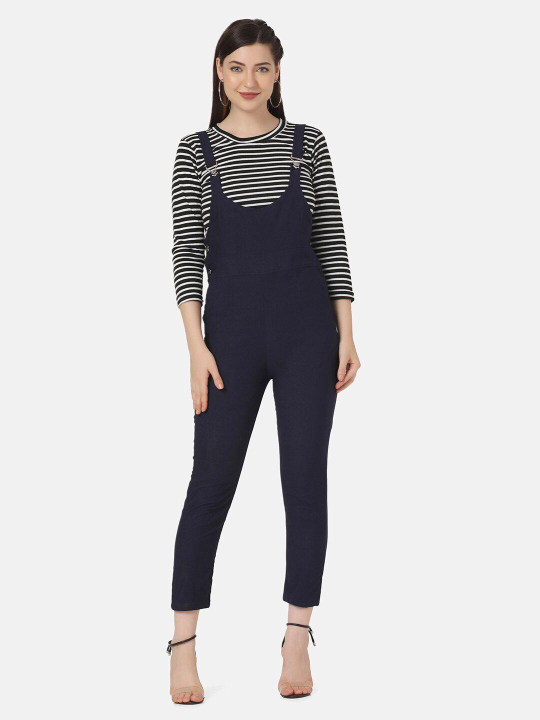 buy new trend navy blue & white striped basic jumpsuit