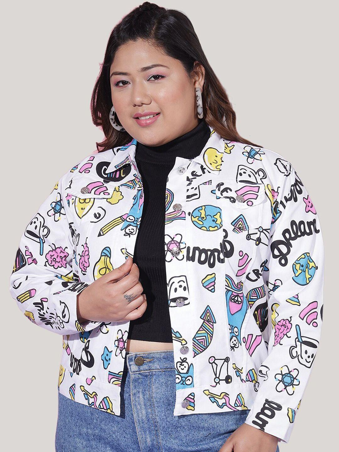 buy new trend plus size conversationa printed lightweight twill crop denim jacket