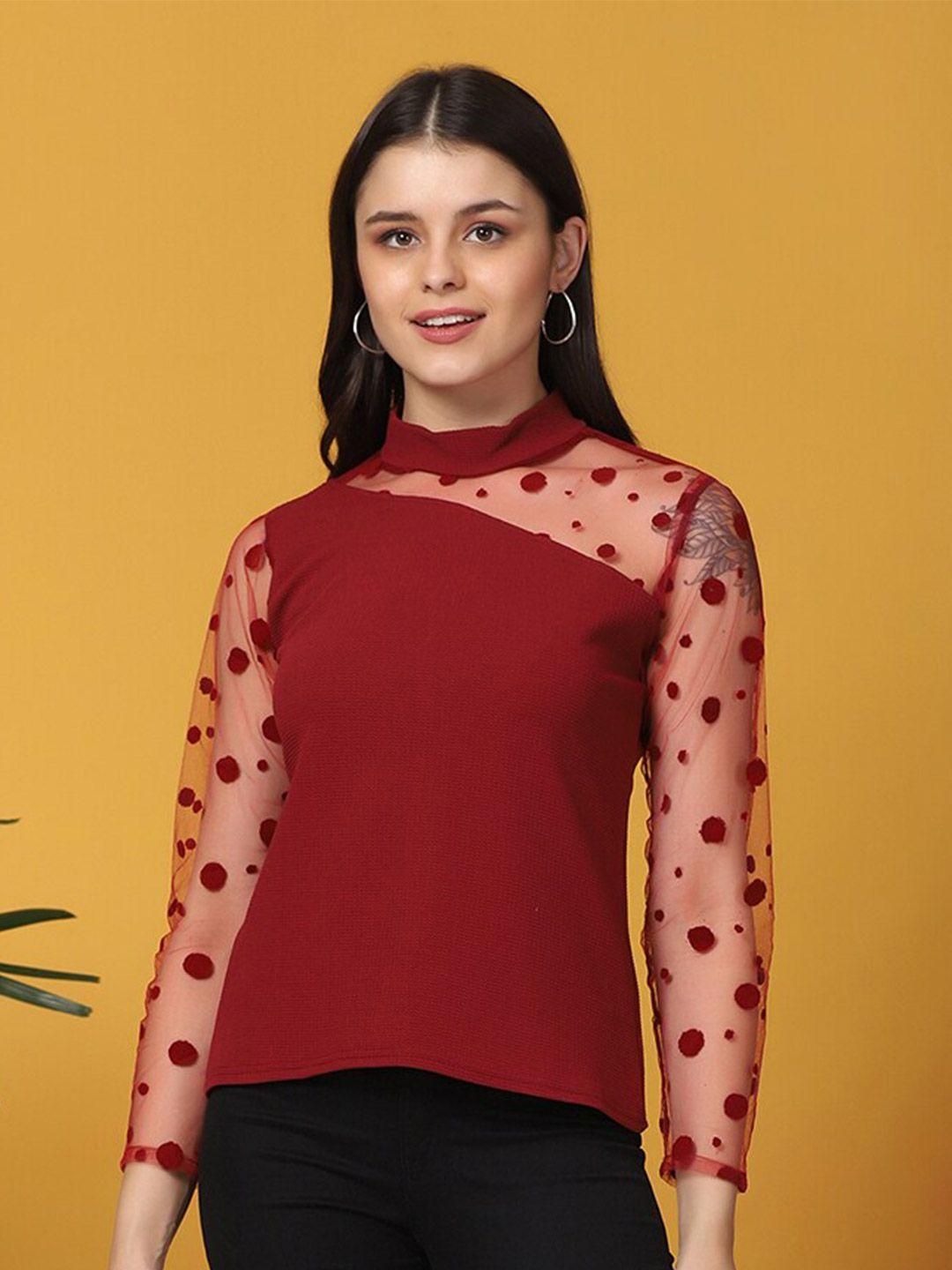 buy new trend printed high neck lace top