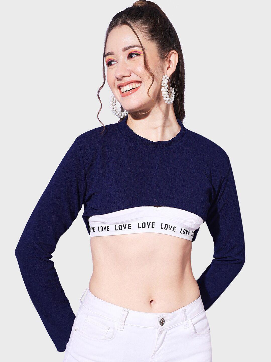 buy new trend round neck long sleeves bust crop top