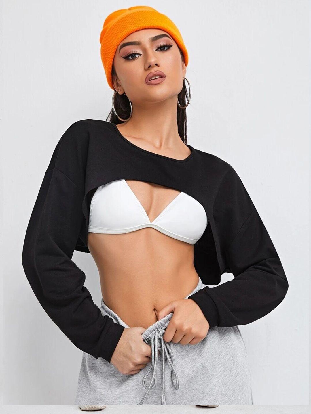 buy new trend round neck long sleeves bust crop top