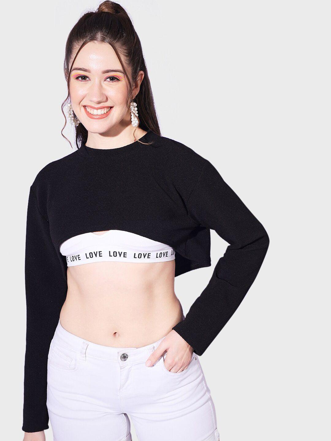 buy new trend round neck long sleeves bust crop top