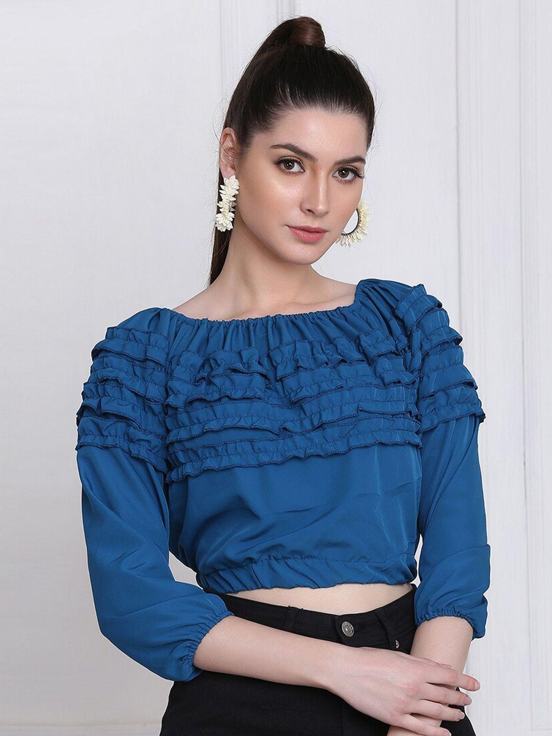 buy new trend women acblue ruffles crop top