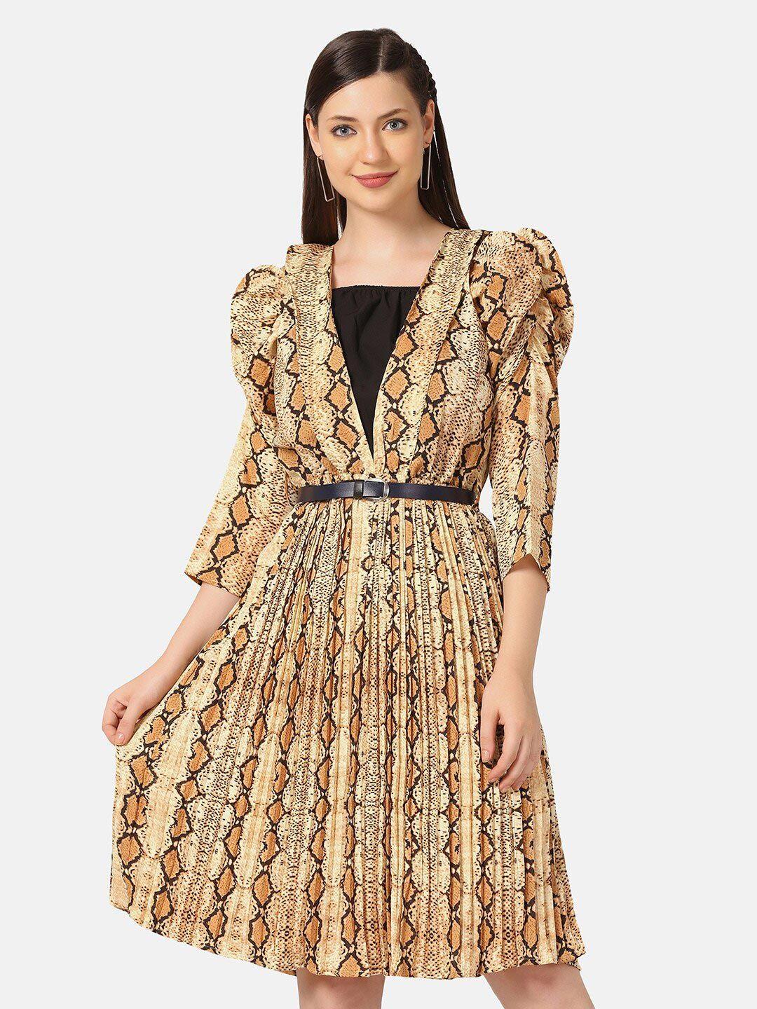 buy new trend women beige leopard print belted women dress