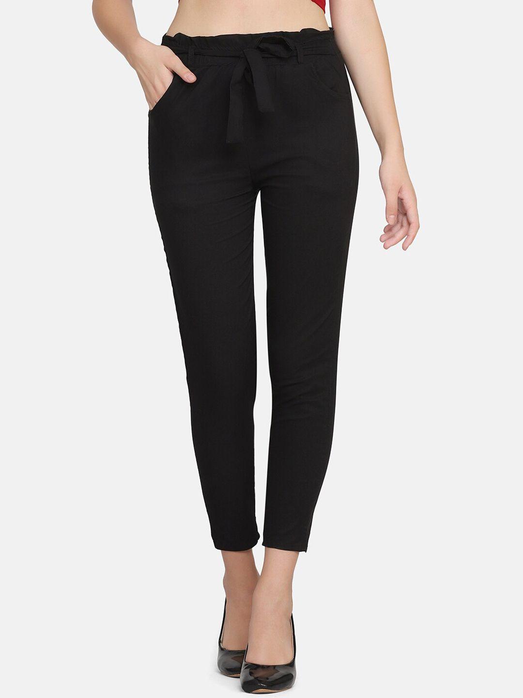 buy new trend women black comfort slim fit trousers