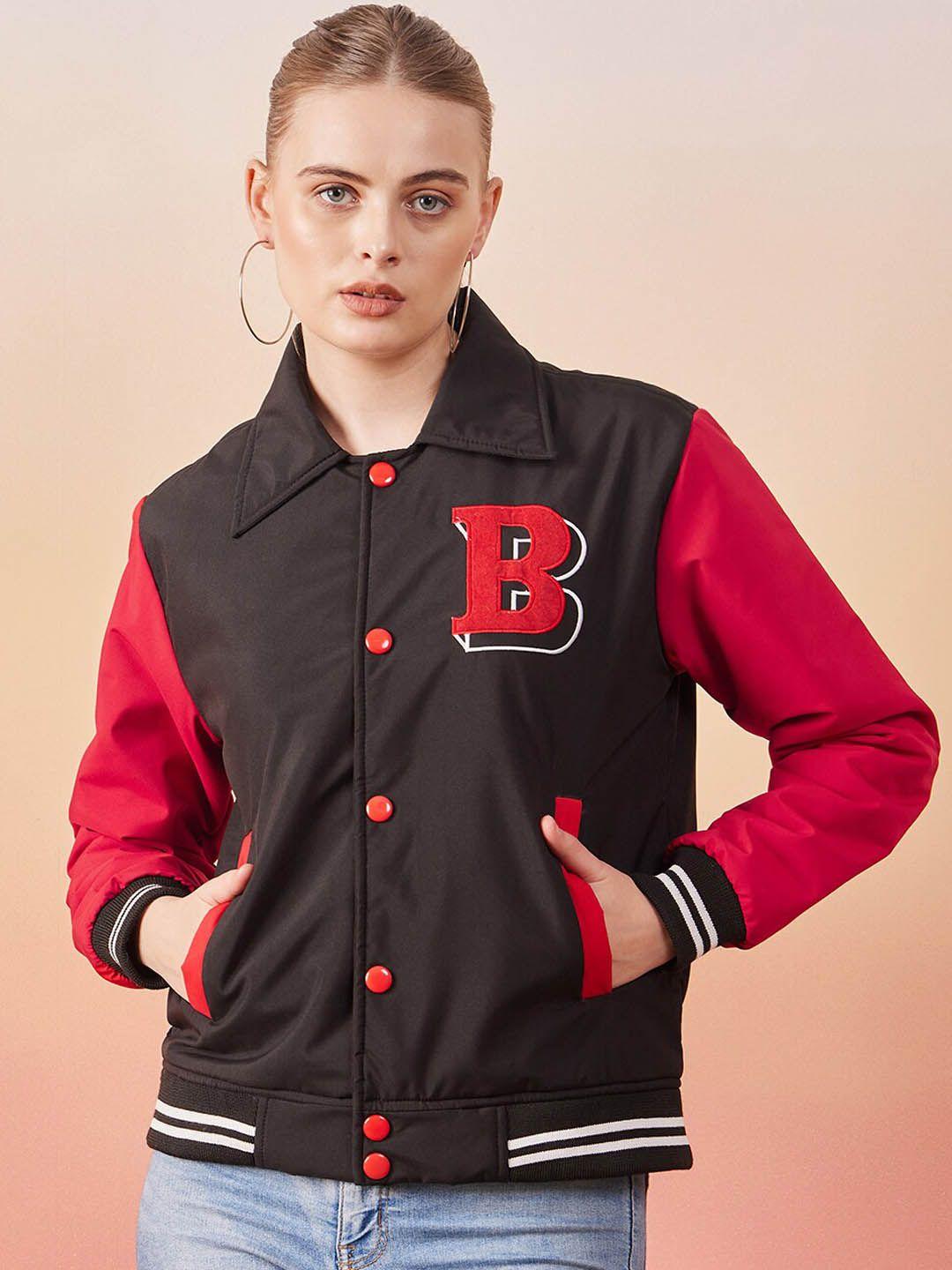 buy new trend women black lightweight training or gym varsity jacket