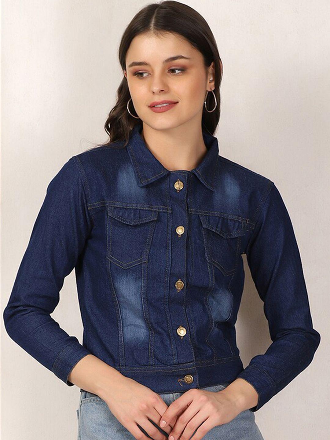 buy new trend women blue lightweight crop denim jacket