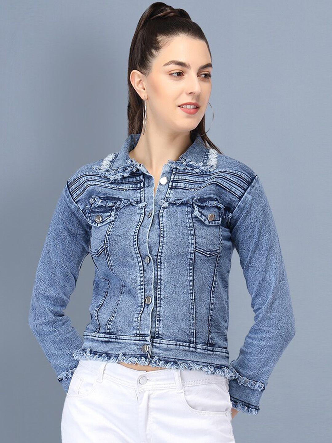 buy new trend women blue lightweight crop denim jacket