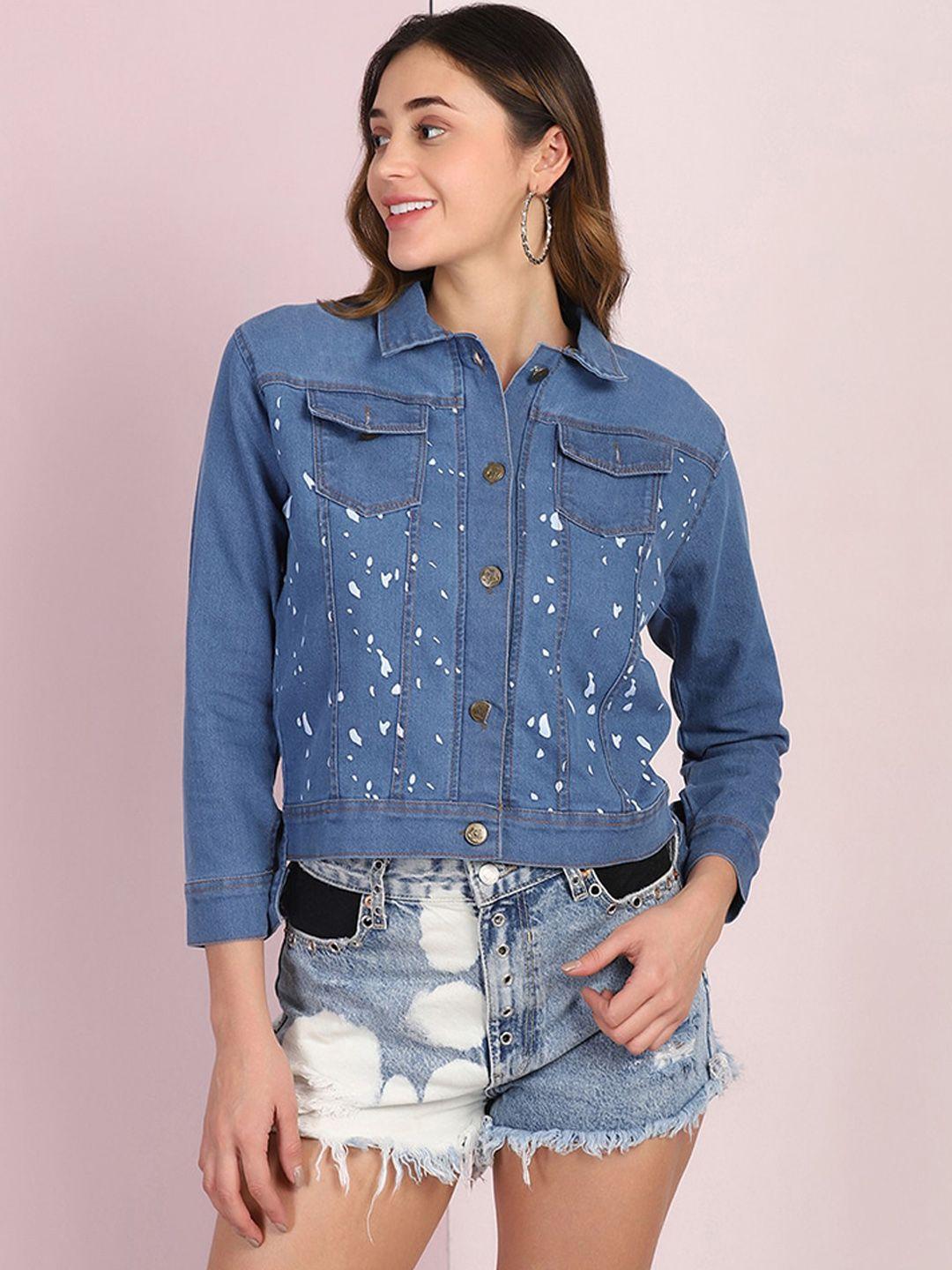 buy new trend women blue lightweight crop denim jacket