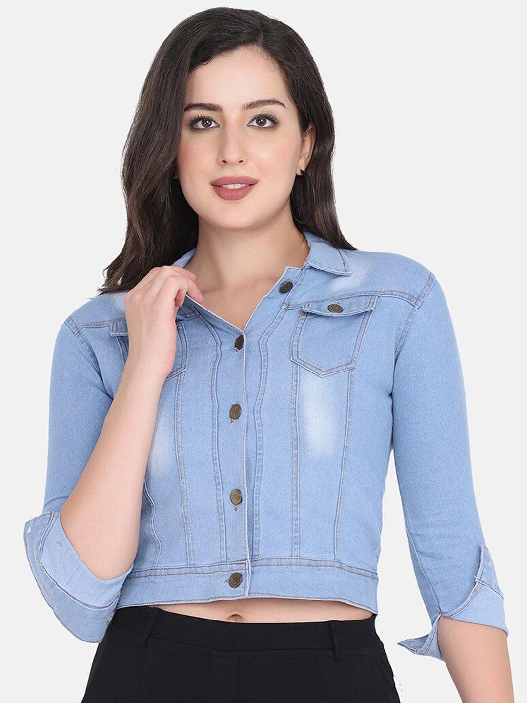 buy new trend women blue lightweight crop denim jacket