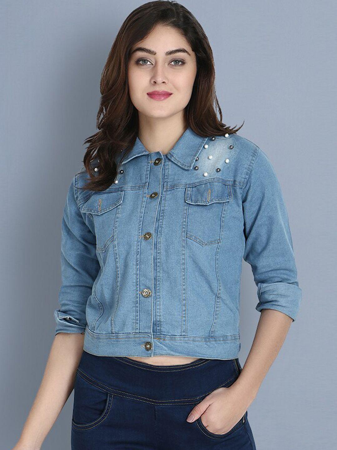 buy new trend women blue washed lightweight denim jacket