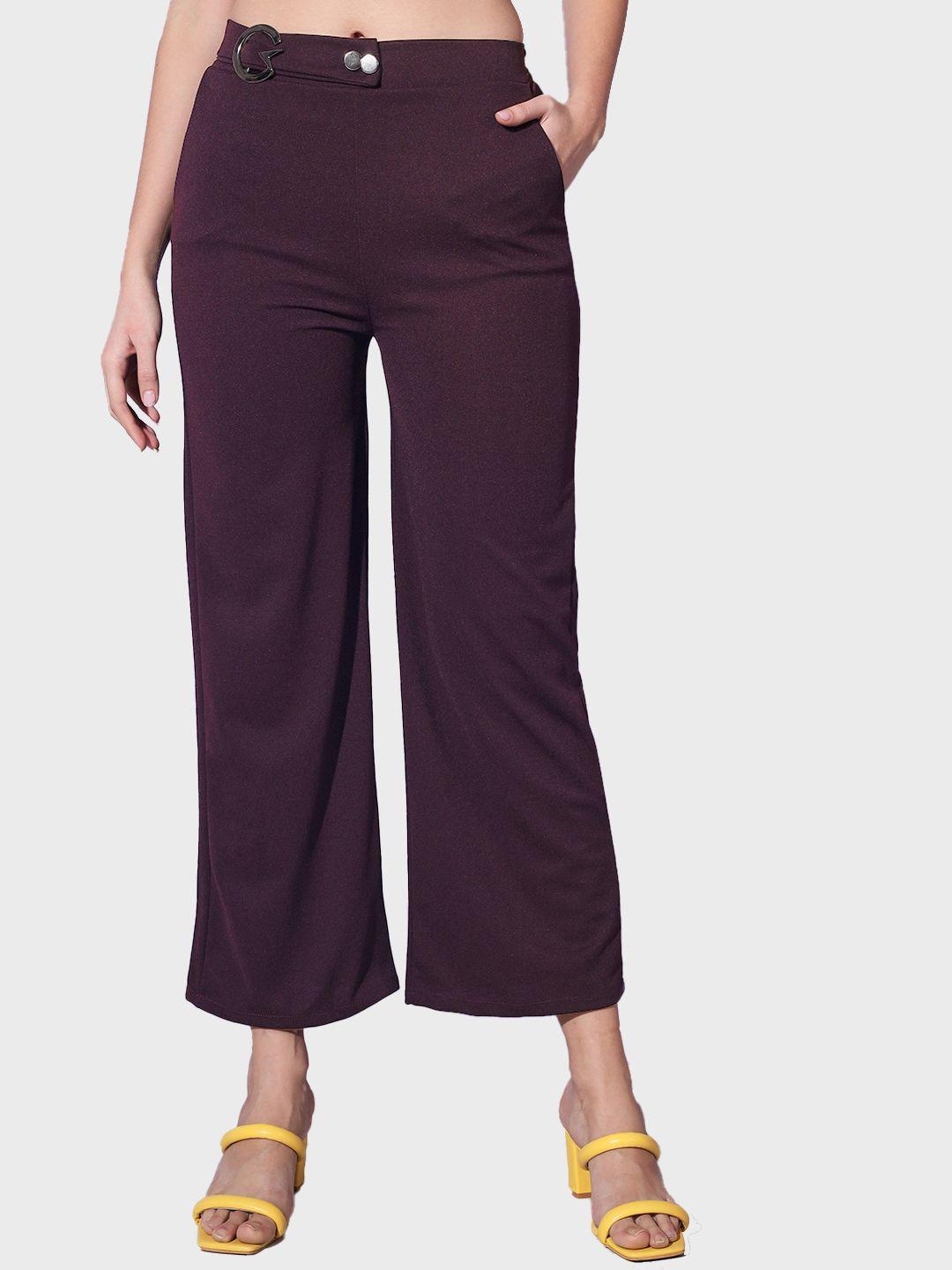 buy new trend women burgundy comfort easy wash parallel trousers