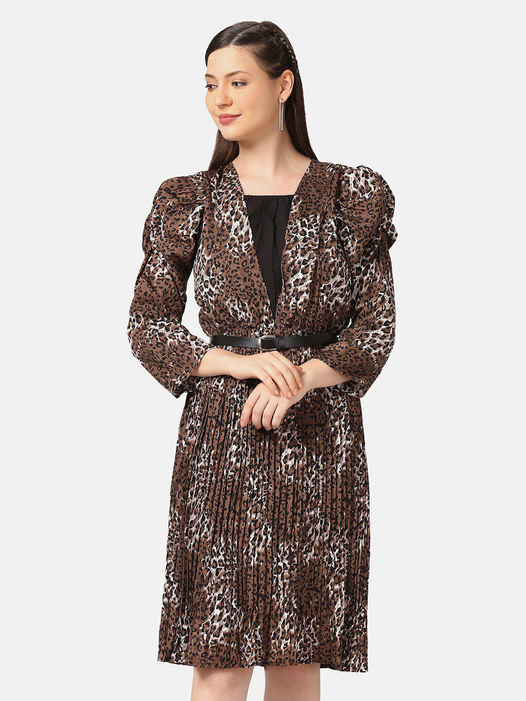 buy new trend women coffee brown animal crepe a-line dress