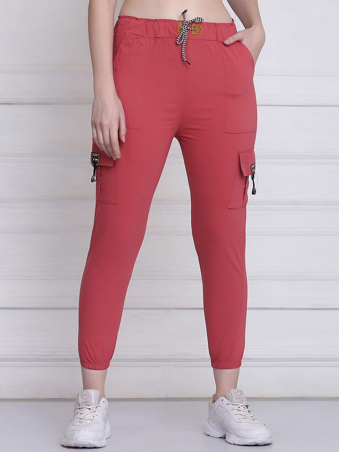 buy new trend women coral pink comfort slim fit cropped joggers